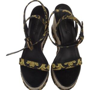 Versace Black and Gold Elegant Sandals with Ornate Design